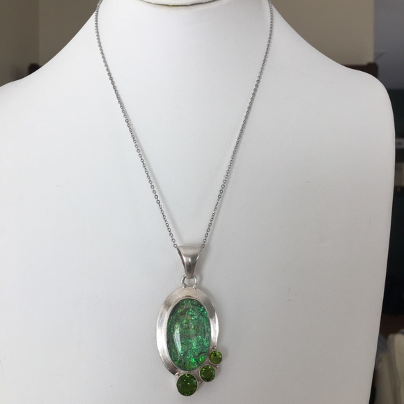 Ammolite peridot solid sterling silver pendant - Picture 3 of 10